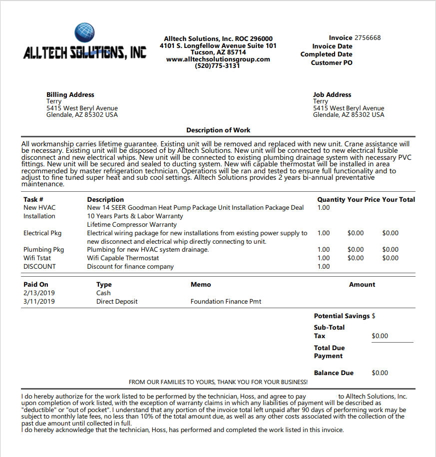 Alltech Solutions Invoice