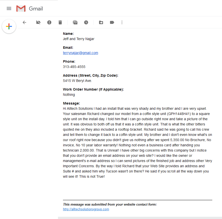 Message Sent Through Web Site